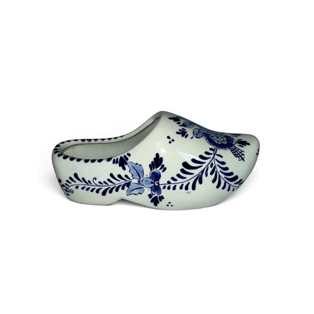 Delft Blue Delfts Blauw Hand Painted Ceramic Dutch Clog Shoe Planter Floral